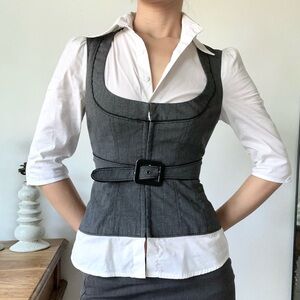 SOLD❣️Vintage Bebe Corset Belted Shirt with Vest